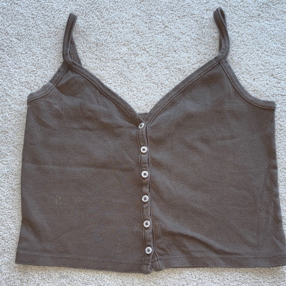 Brown Button-Up Cropped Tank - Picture 1 of 5